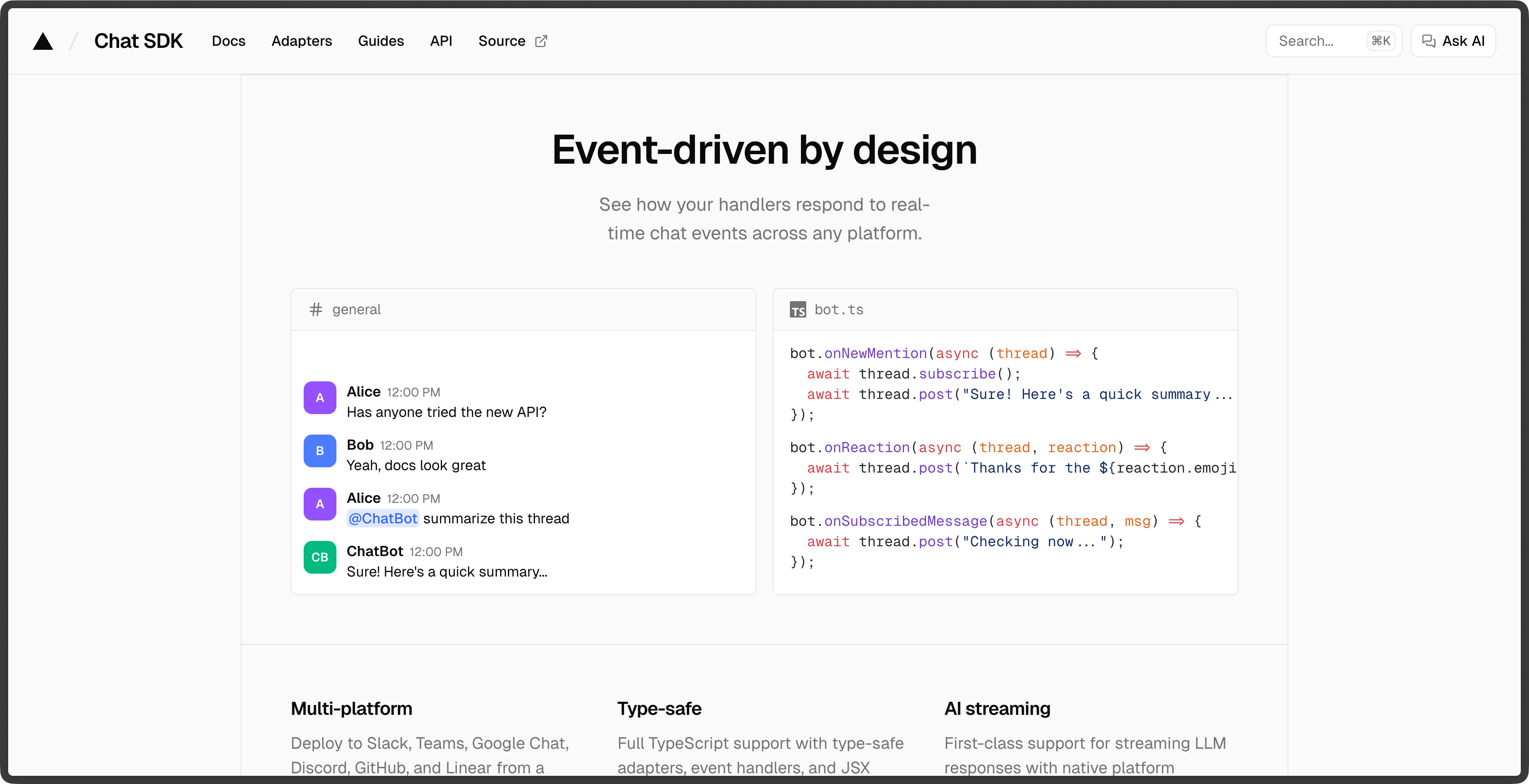 Vercel Chat SDK homepage